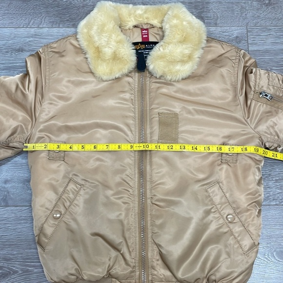 Alpha Industries B-15 Bomber Jacket Gold Nylon Removable Faux Fur Collar XS - Picture 7 of 16
